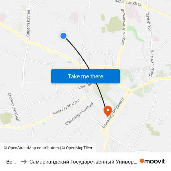 Bekat to Самаркандский Государственный Университет map