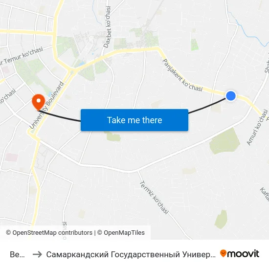Bekat to Самаркандский Государственный Университет map