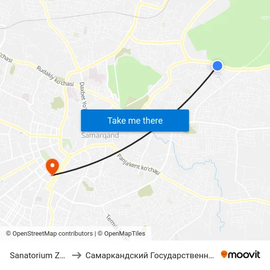 Sanatorium Zarafshan to Самаркандский Государственный Университет map