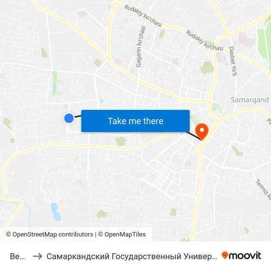 Bekat to Самаркандский Государственный Университет map