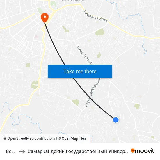 Bekat to Самаркандский Государственный Университет map
