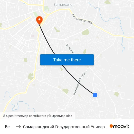 Bekat to Самаркандский Государственный Университет map