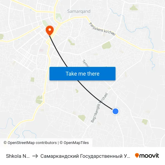 Shkola Nº 37 to Самаркандский Государственный Университет map