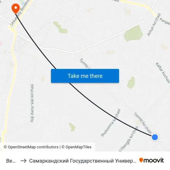 Bekat to Самаркандский Государственный Университет map
