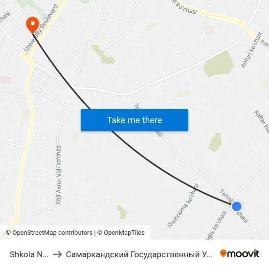 Shkola Nº 21 to Самаркандский Государственный Университет map