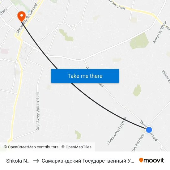 Shkola Nº 21 to Самаркандский Государственный Университет map