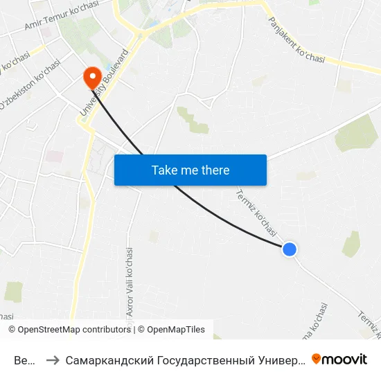 Bekat to Самаркандский Государственный Университет map