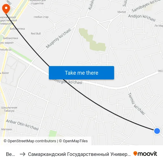 Bekat to Самаркандский Государственный Университет map