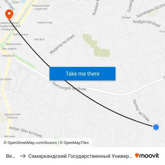Bekat to Самаркандский Государственный Университет map