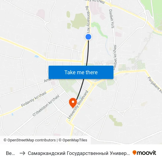 Bekat to Самаркандский Государственный Университет map