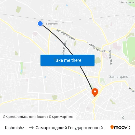 Kishmishzavod to Самаркандский Государственный Университет map