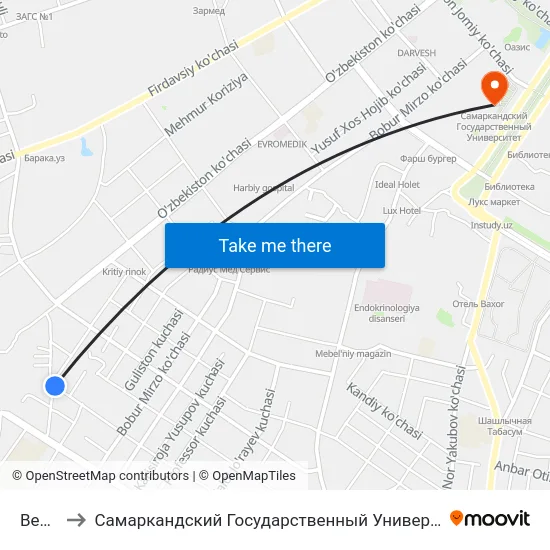 Bekat to Самаркандский Государственный Университет map