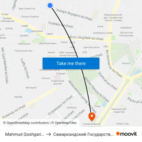 Mahmud Qoshgariy Ko'Chasi, 27 to Самаркандский Государственный Университет map