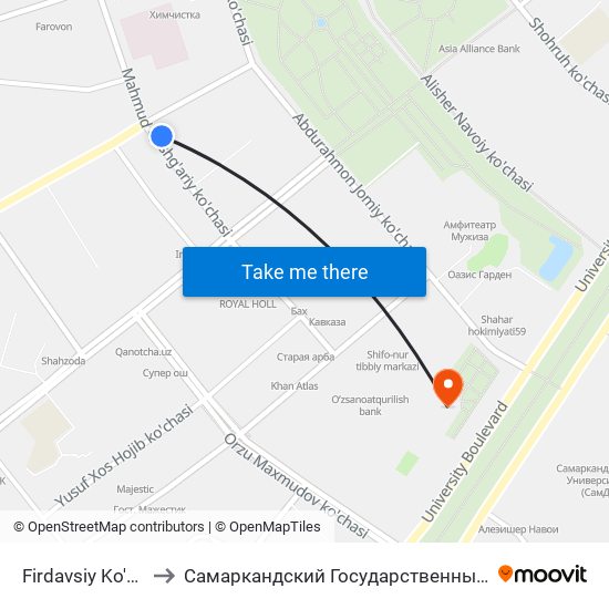 Firdavsiy Ko'Chasi, 7 to Самаркандский Государственный Университет map