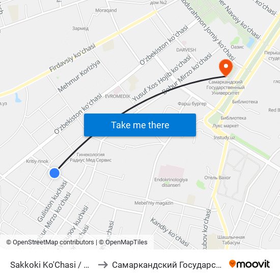 Sakkoki Ko'Chasi / Sohibkor Ko'Chasi to Самаркандский Государственный Университет map
