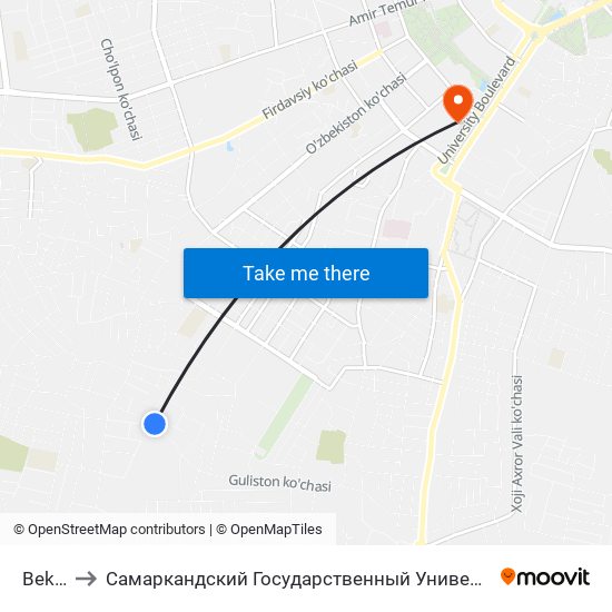 Bekat to Самаркандский Государственный Университет map