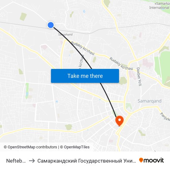 Neftebaza to Самаркандский Государственный Университет map