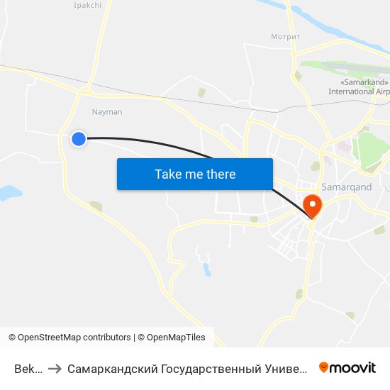 Bekat to Самаркандский Государственный Университет map