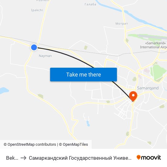 Bekat to Самаркандский Государственный Университет map