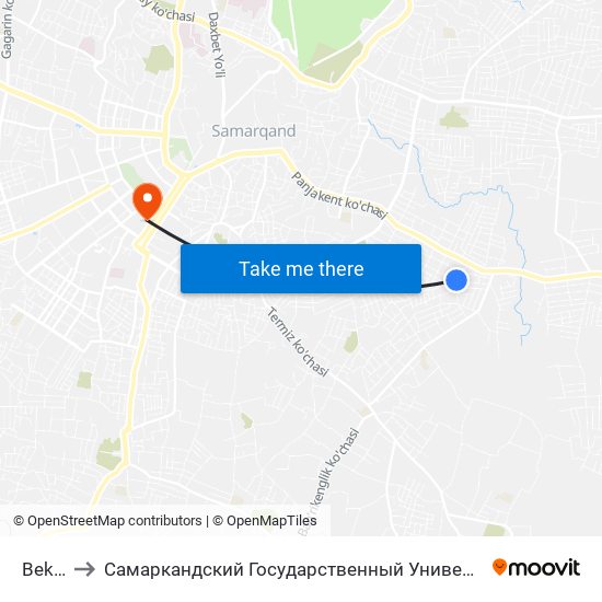 Bekat to Самаркандский Государственный Университет map