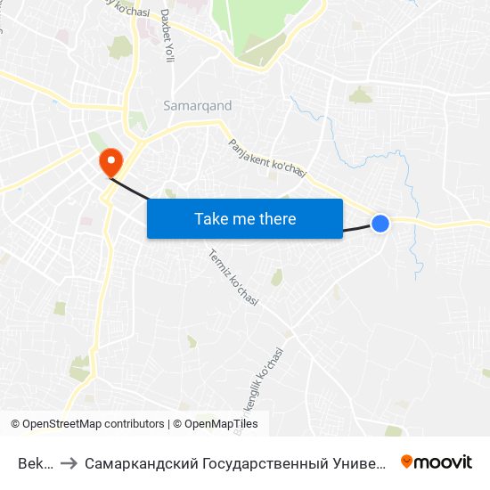 Bekat to Самаркандский Государственный Университет map