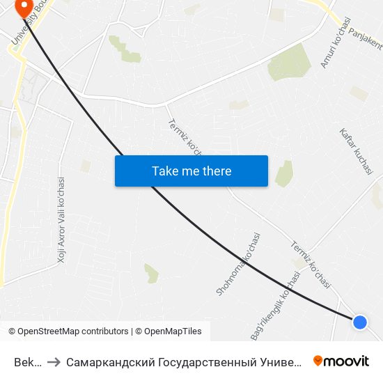 Bekat to Самаркандский Государственный Университет map