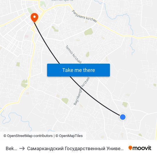 Bekat to Самаркандский Государственный Университет map