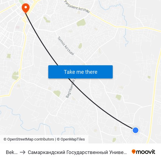 Bekat to Самаркандский Государственный Университет map