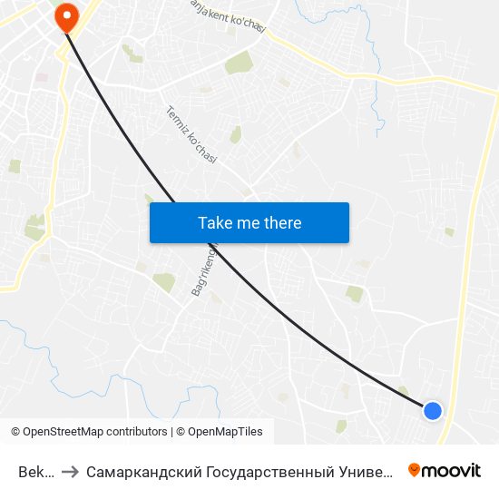 Bekat to Самаркандский Государственный Университет map