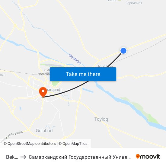 Bekat to Самаркандский Государственный Университет map