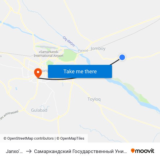 Janxo'Zar to Самаркандский Государственный Университет map