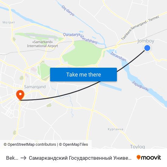 Bekat to Самаркандский Государственный Университет map