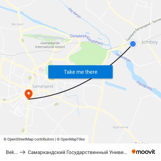 Bekat to Самаркандский Государственный Университет map