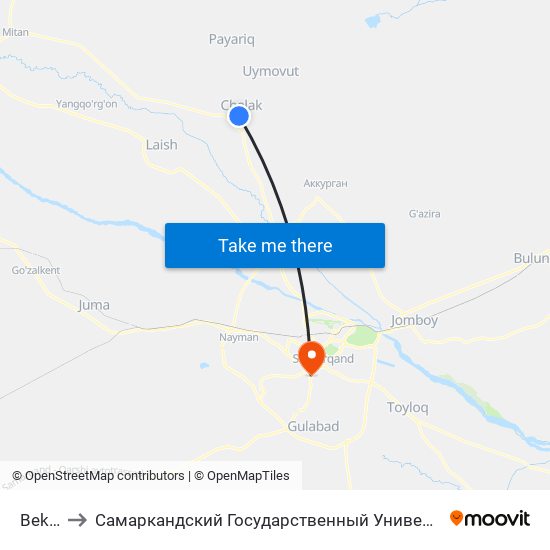 Bekat to Самаркандский Государственный Университет map