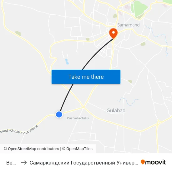 Bekat to Самаркандский Государственный Университет map
