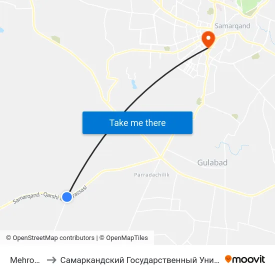 Mehrobod to Самаркандский Государственный Университет map