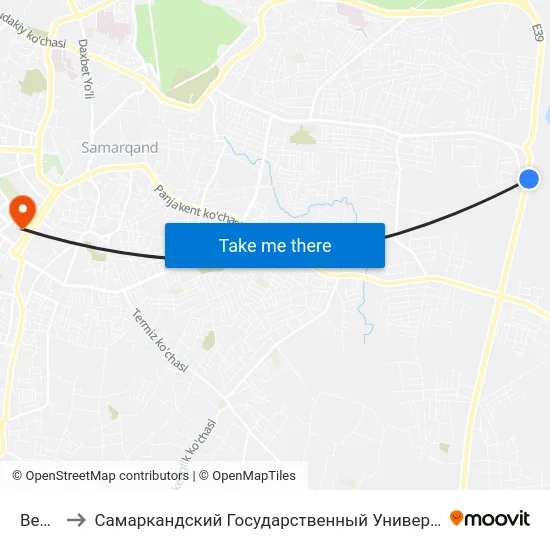 Bekat to Самаркандский Государственный Университет map