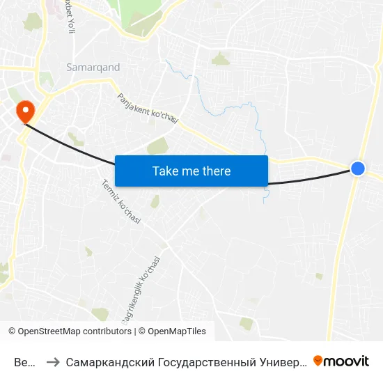 Bekat to Самаркандский Государственный Университет map