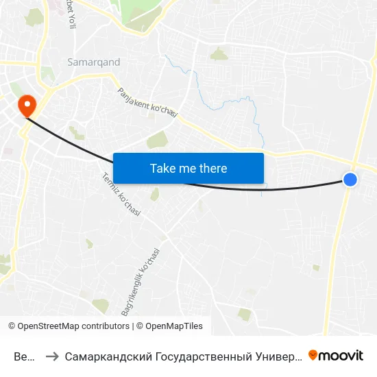 Bekat to Самаркандский Государственный Университет map