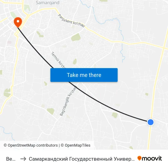Bekat to Самаркандский Государственный Университет map