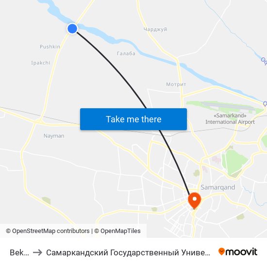 Bekat to Самаркандский Государственный Университет map