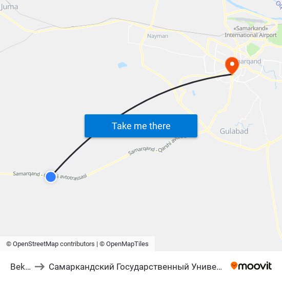 Bekat to Самаркандский Государственный Университет map