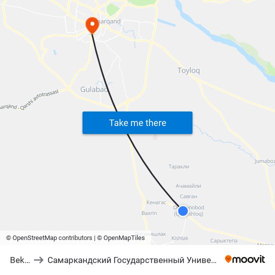 Bekat to Самаркандский Государственный Университет map