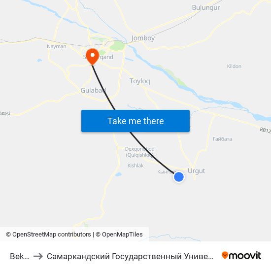 Bekat to Самаркандский Государственный Университет map