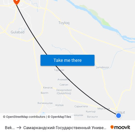 Bekat to Самаркандский Государственный Университет map