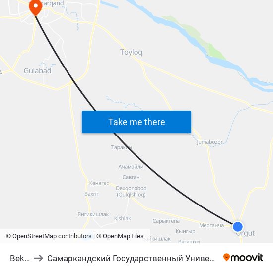 Bekat to Самаркандский Государственный Университет map