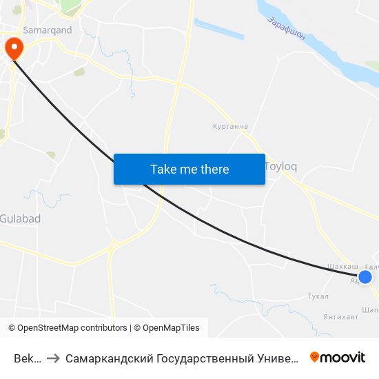 Bekat to Самаркандский Государственный Университет map