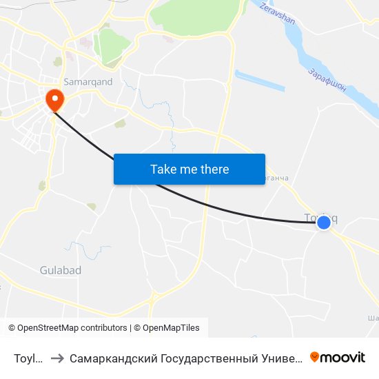 Toyloq to Самаркандский Государственный Университет map