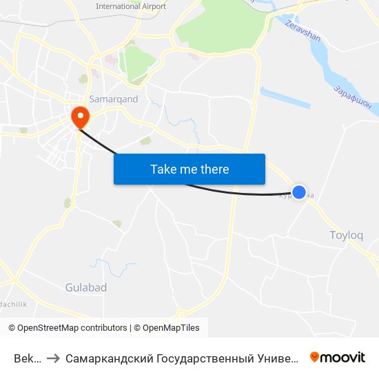 Bekat to Самаркандский Государственный Университет map