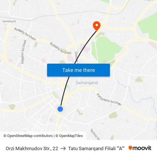 Orzi Makhmudov Str., 22 to Tatu Samarqand Filiali ""A"" map